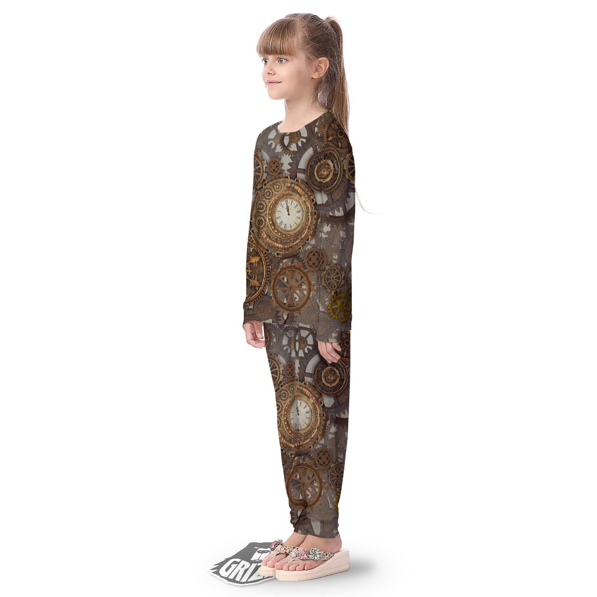 Steampunk Gears Clock Print Kid's Pajamas-grizzshop