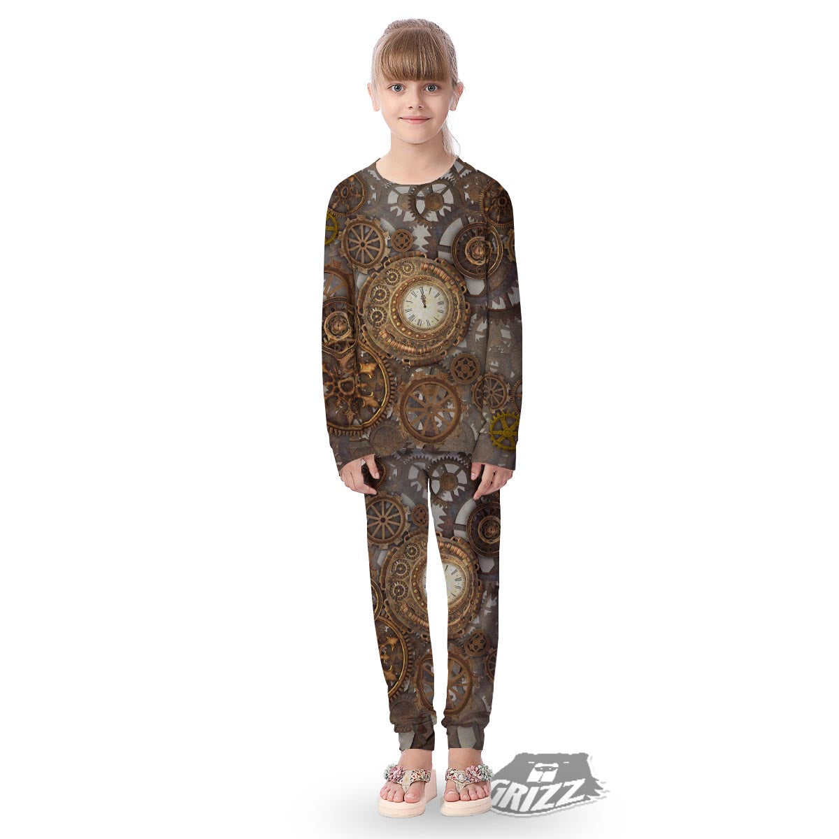 Steampunk Gears Clock Print Kid's Pajamas-grizzshop