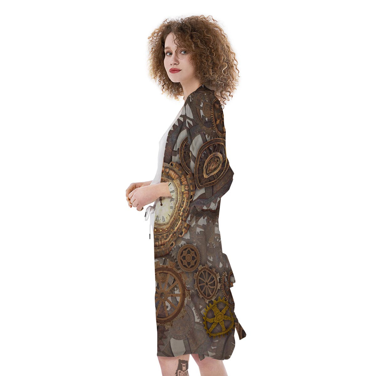 Steampunk Gears Clock Print Kimono-grizzshop