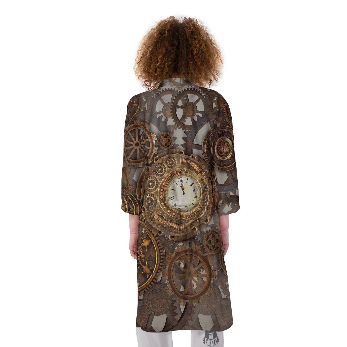 Steampunk Gears Clock Print Kimono-grizzshop