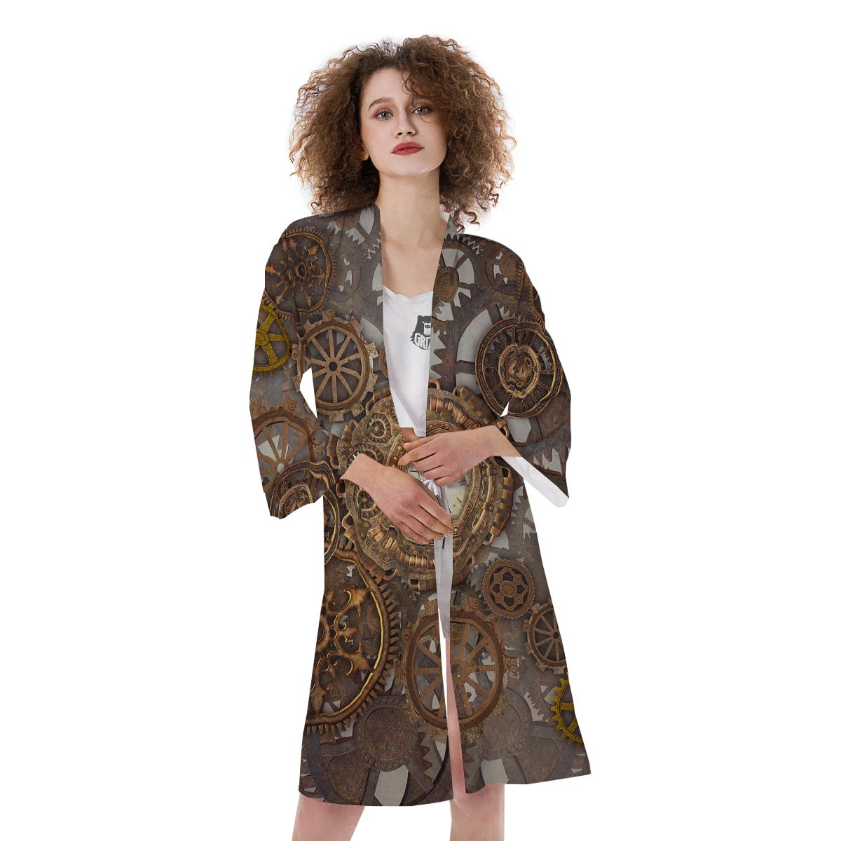 Steampunk Gears Clock Print Kimono-grizzshop