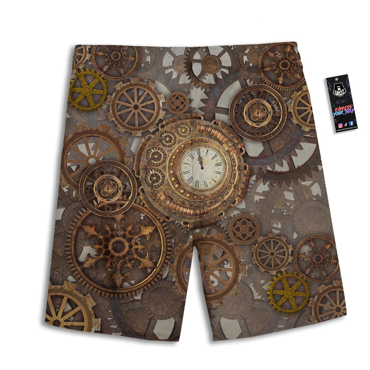 Steampunk Gears Clock Print Men's Athletic Shorts