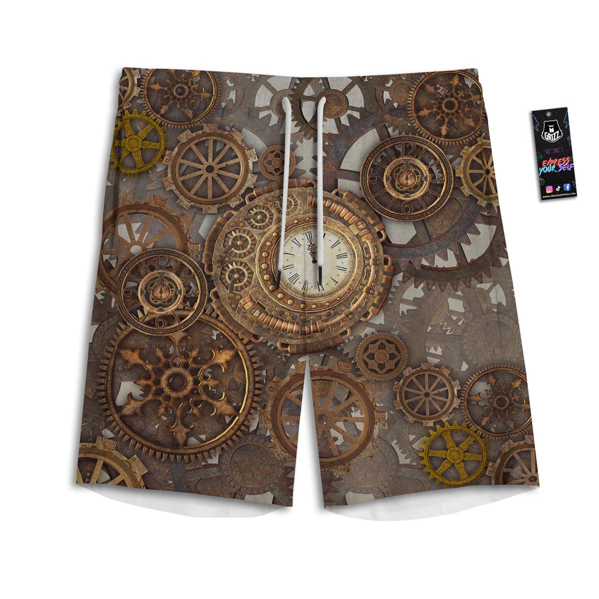 Steampunk Gears Clock Print Men's Athletic Shorts