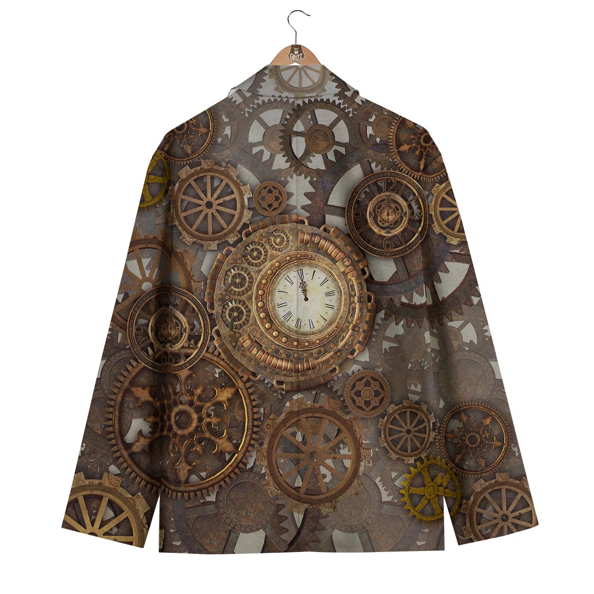 Steampunk Gears Clock Print Men's Blazer-grizzshop