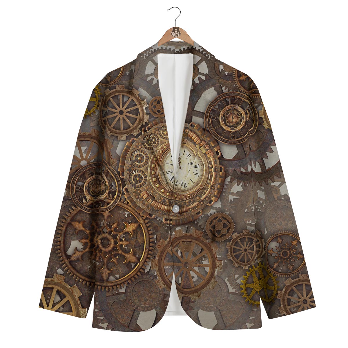 Steampunk Gears Clock Print Men's Blazer-grizzshop