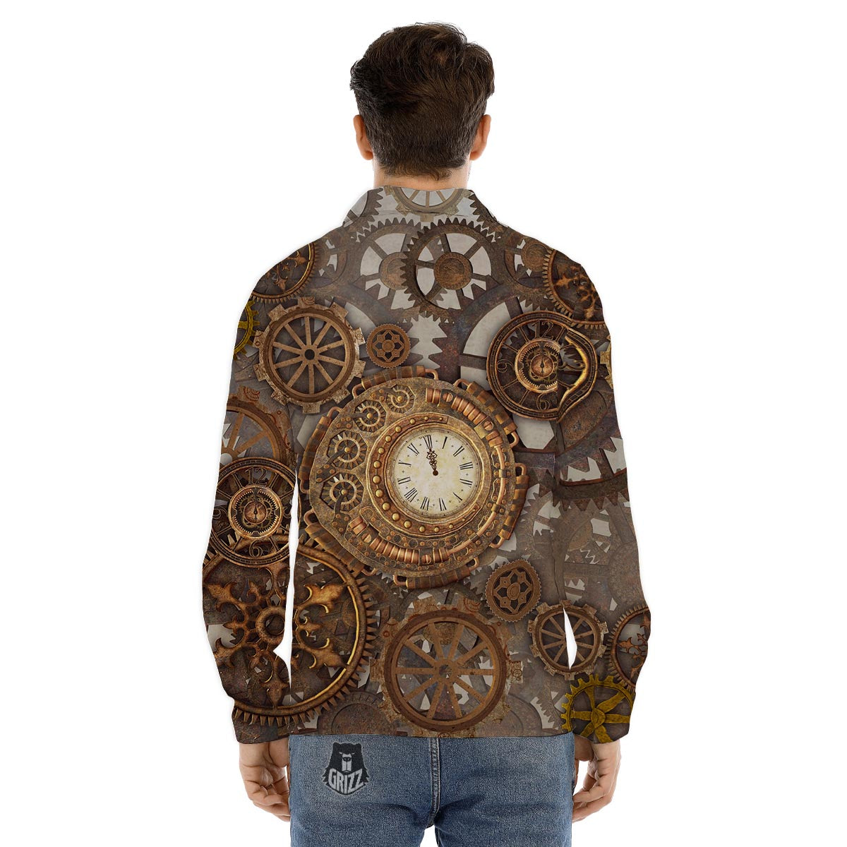 Steampunk Gears Clock Print Men's Dress Shirts-grizzshop