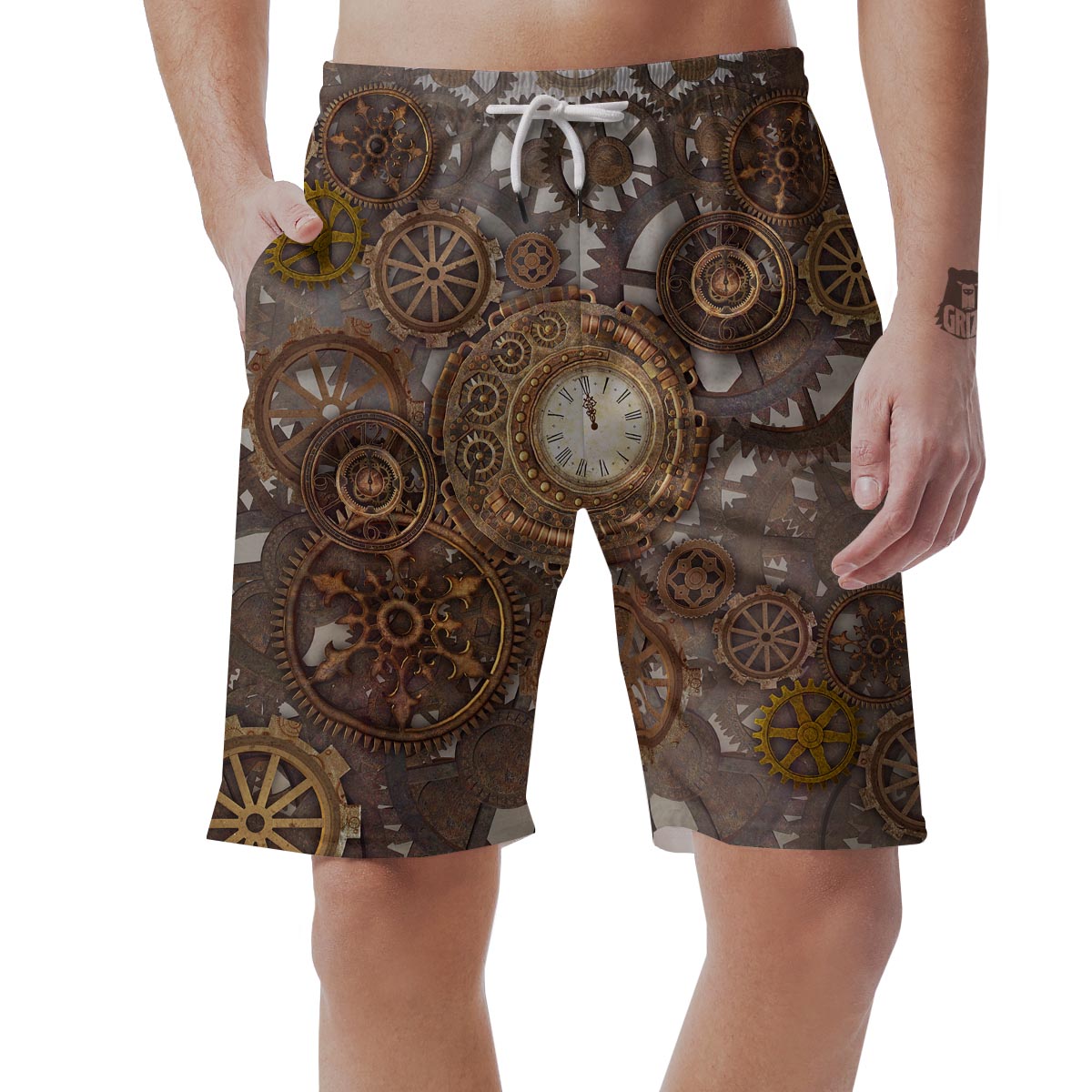 Steampunk Gears Clock Print Men's Shorts-grizzshop