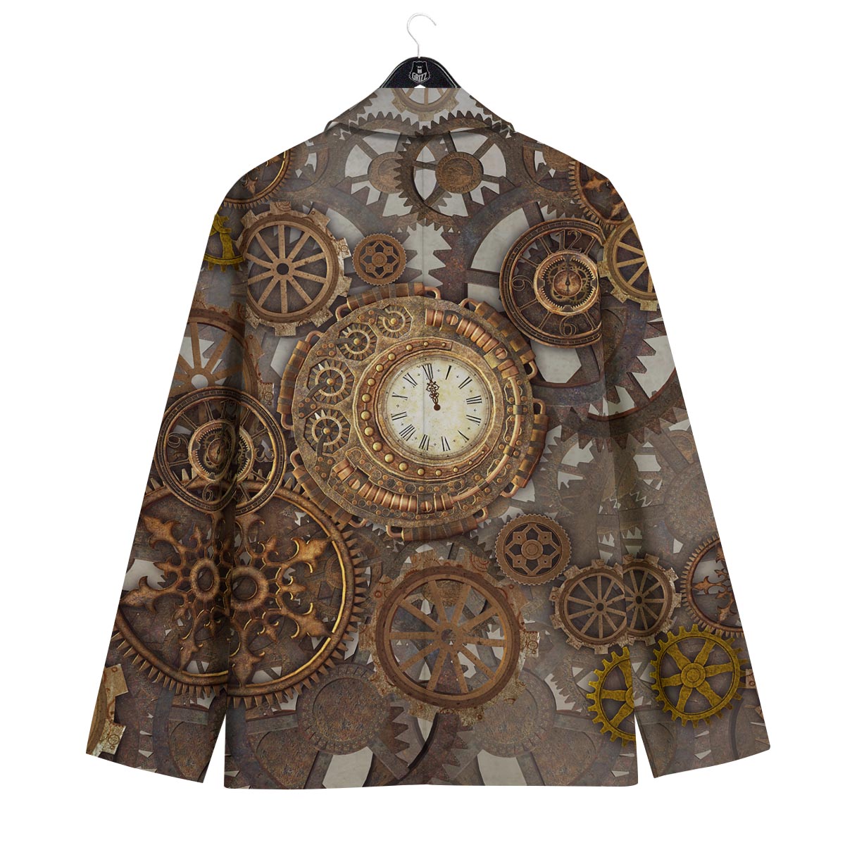 Steampunk Gears Clock Print Men's Sport Coat-grizzshop