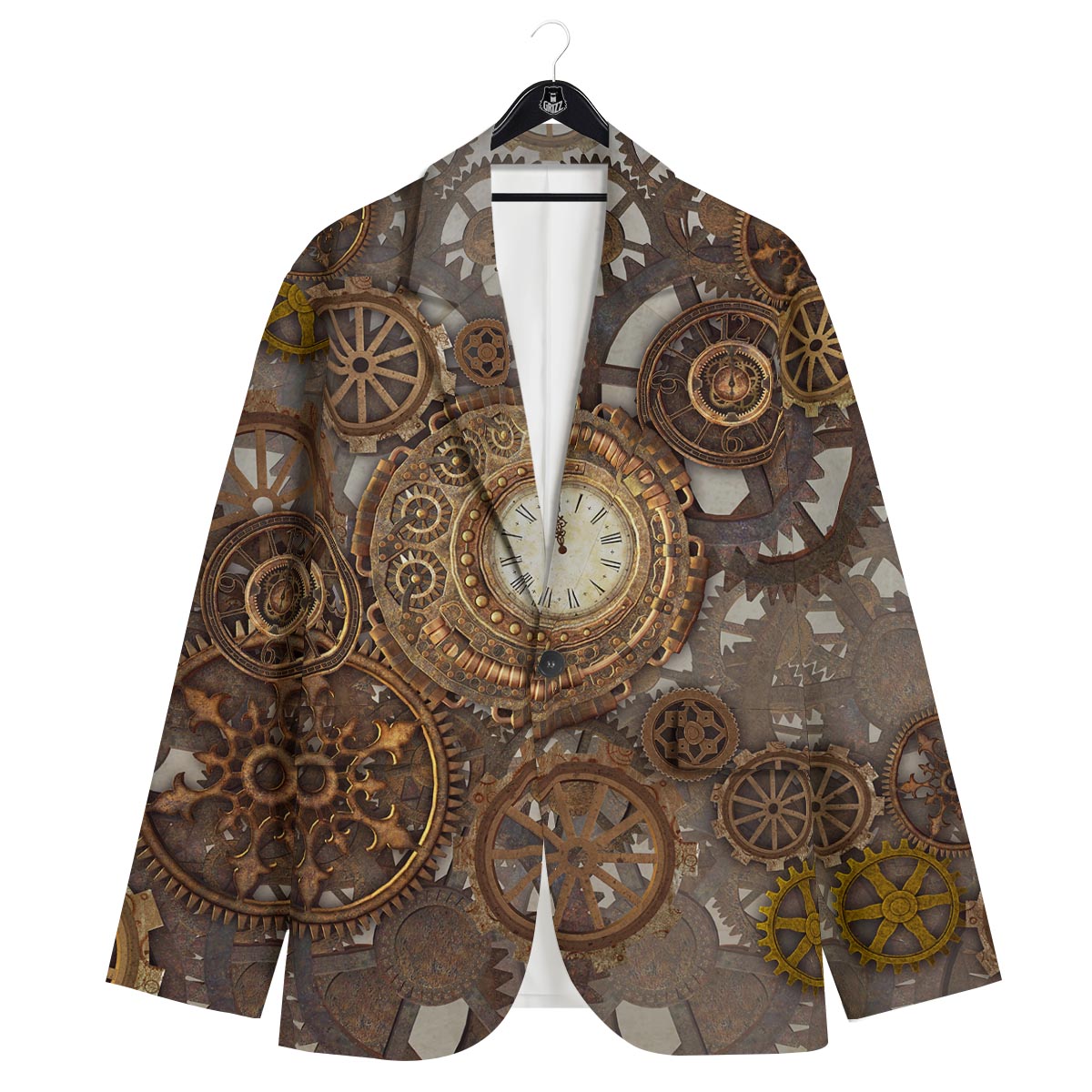 Steampunk Gears Clock Print Men's Sport Coat-grizzshop