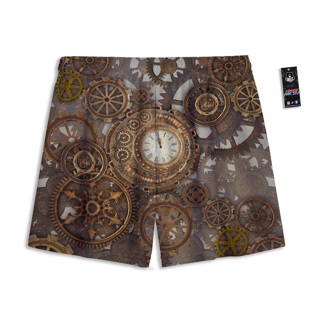 Steampunk Gears Clock Print Mesh Shorts