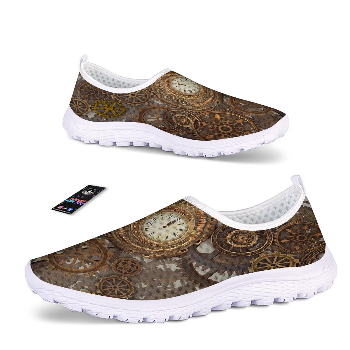 Steampunk Gears Clock Print Nurse Shoes-grizzshop