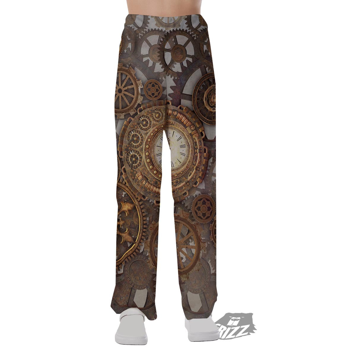 Steampunk Gears Clock Print Pajama Pants-grizzshop