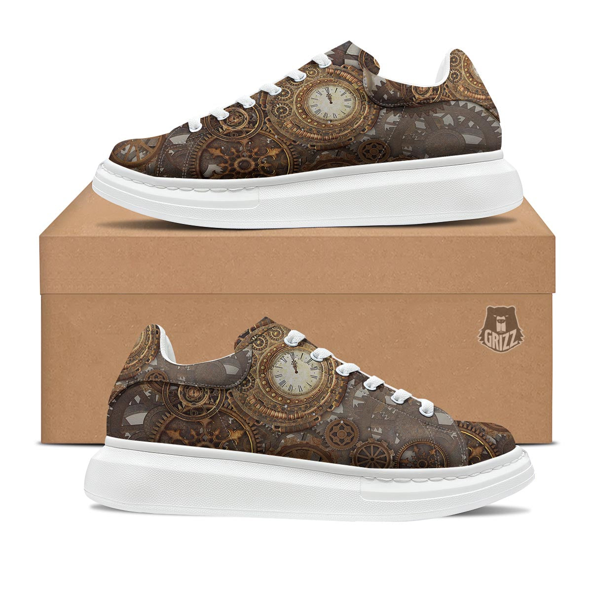Steampunk Gears Clock Print Platform Shoes-grizzshop