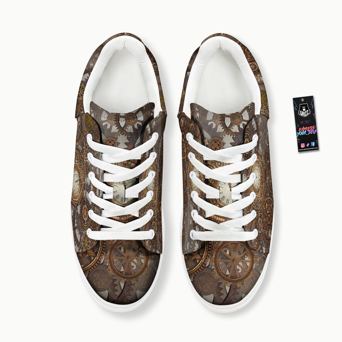 Steampunk Gears Clock Print Platform Shoes-grizzshop
