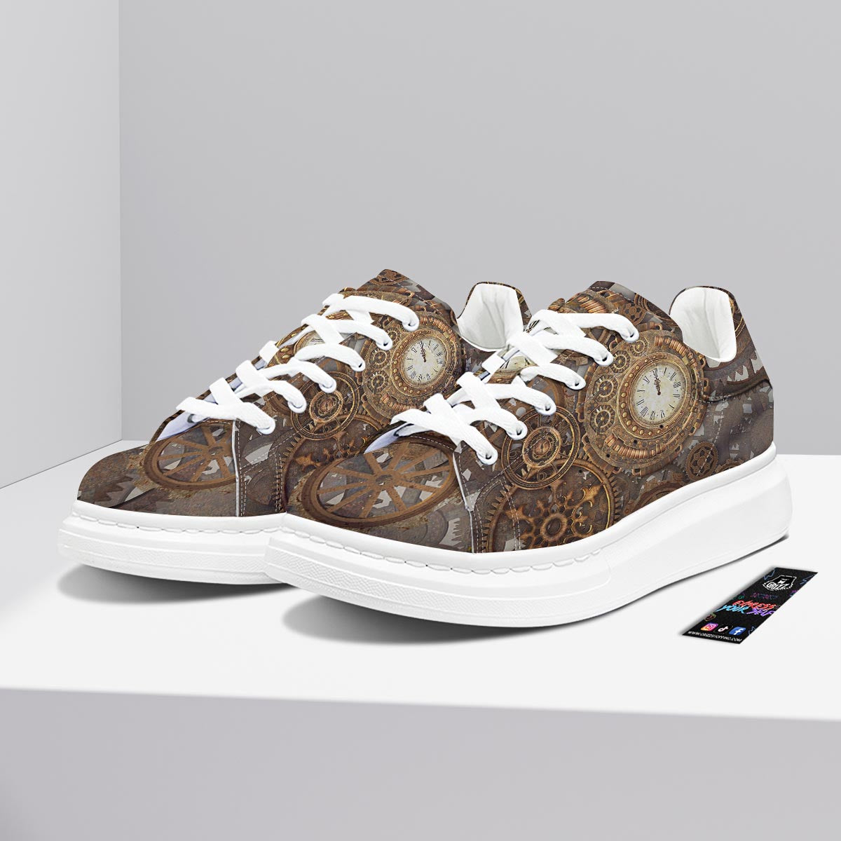 Steampunk Gears Clock Print Platform Shoes-grizzshop
