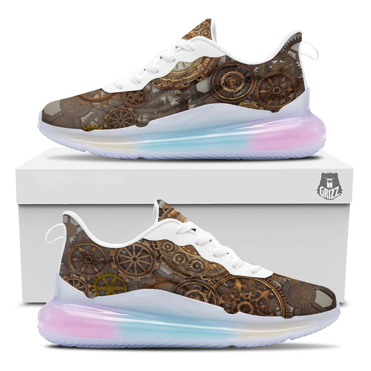 Steampunk Gears Clock Print Running Sneakers-grizzshop