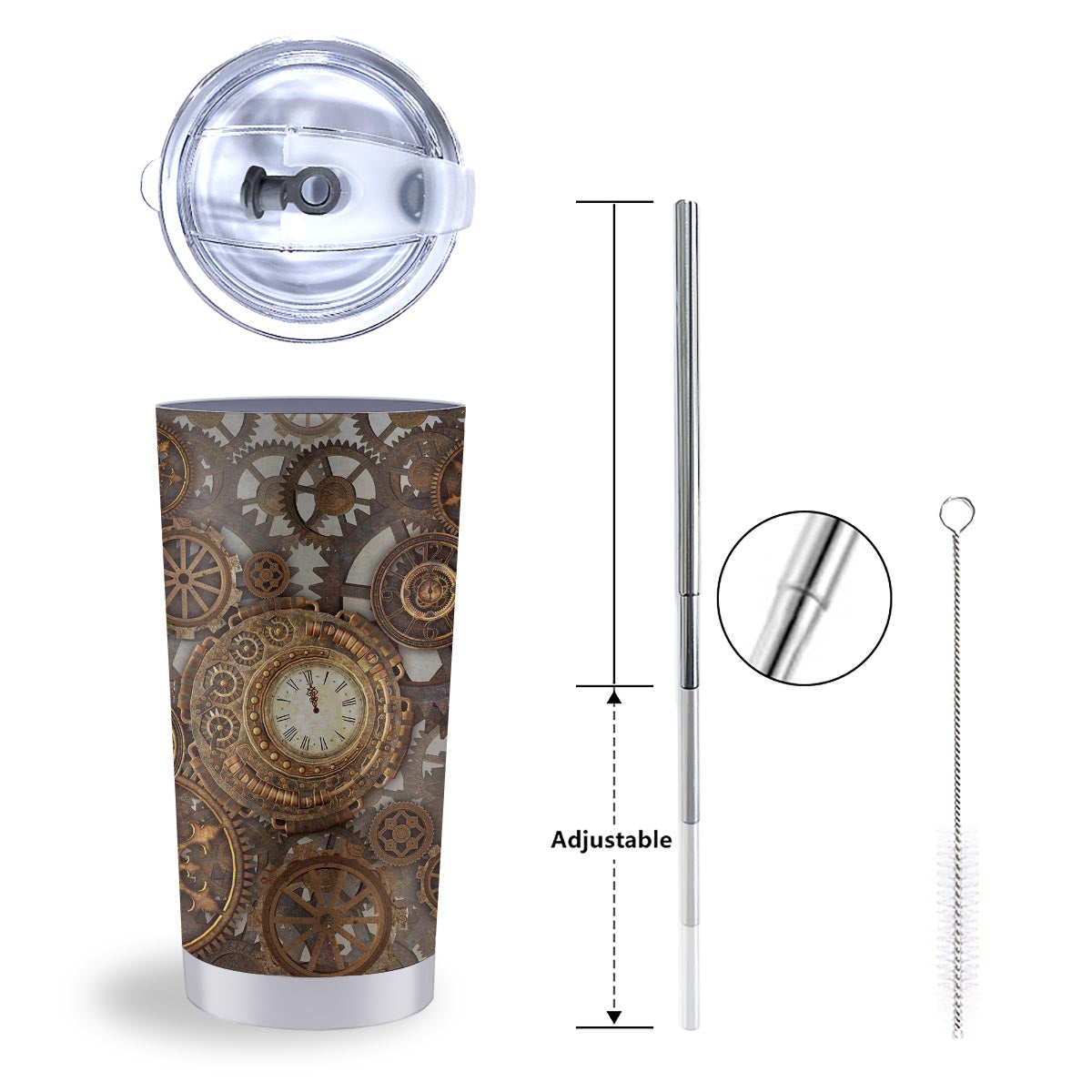 Steampunk Gears Clock Print Tumbler-grizzshop