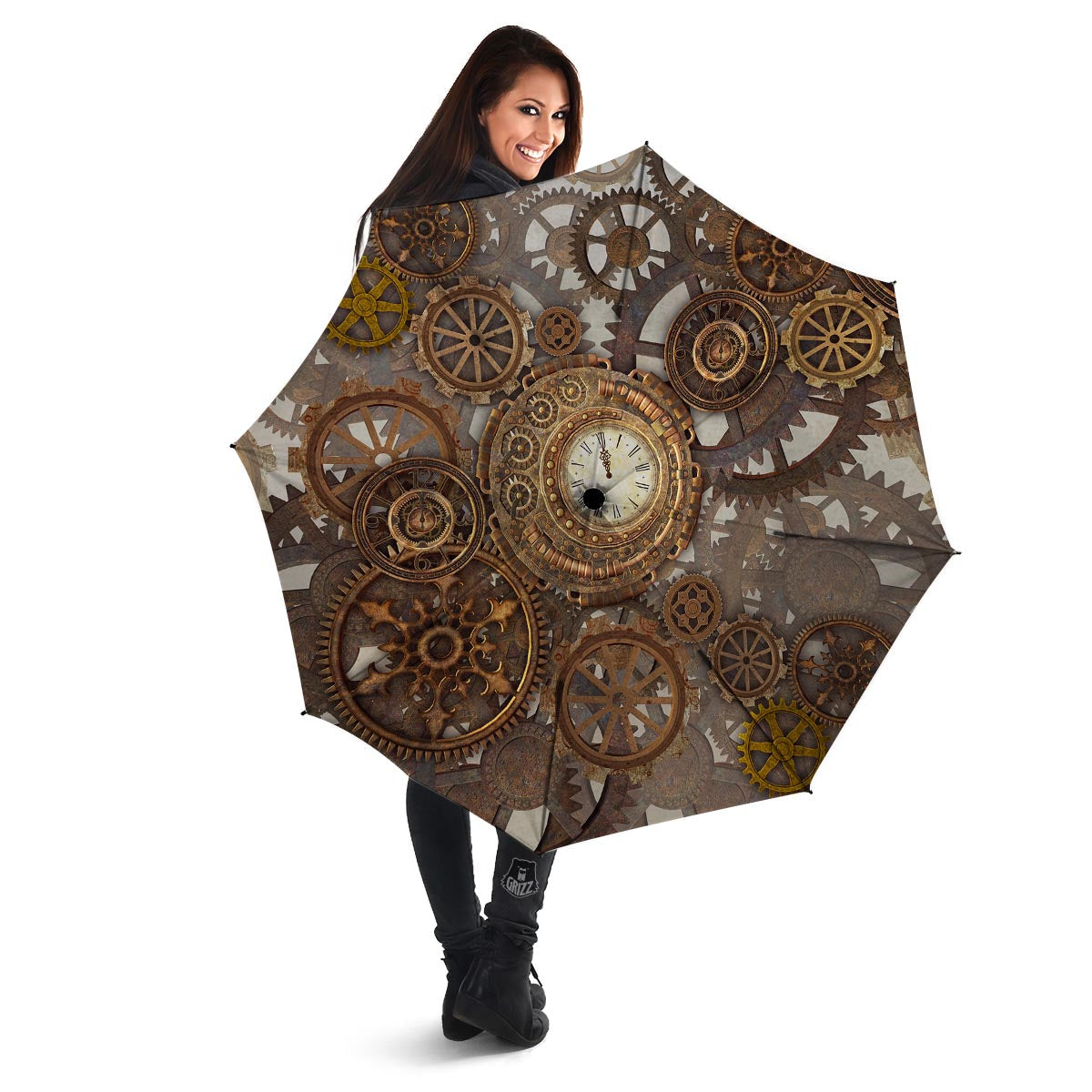 Steampunk Gears Clock Print Umbrella-grizzshop