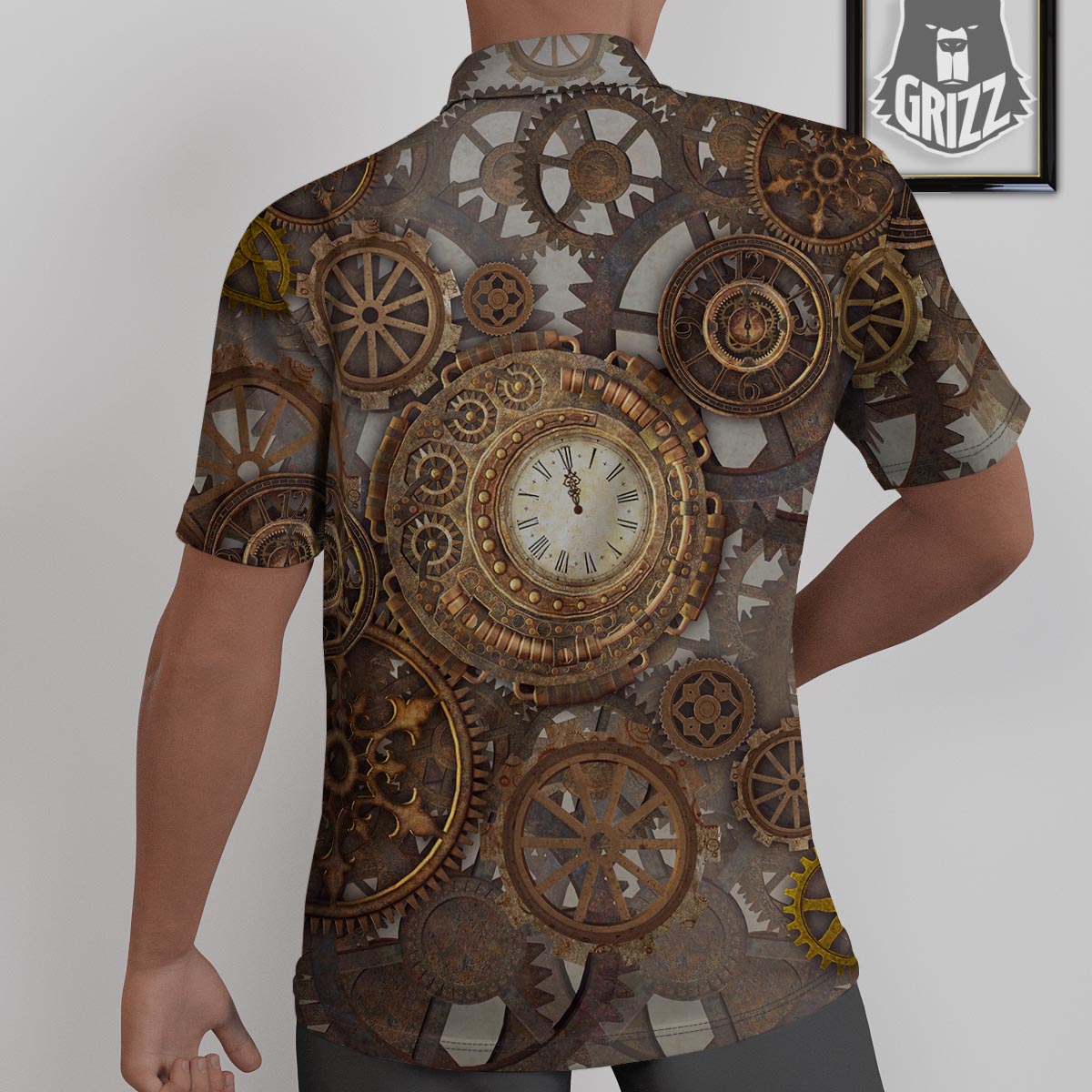Steampunk Gears Clock Print Untucked Shirts-grizzshop