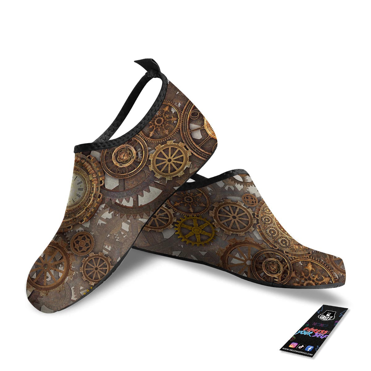 Steampunk Gears Clock Print Water Shoes-grizzshop