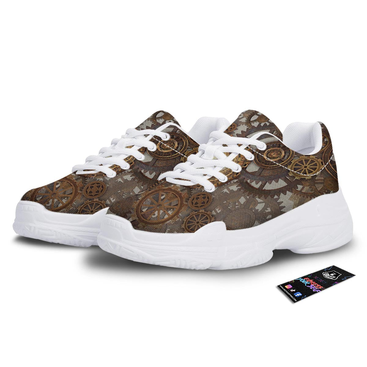 Steampunk Gears Clock Print White Chunky Shoes-grizzshop