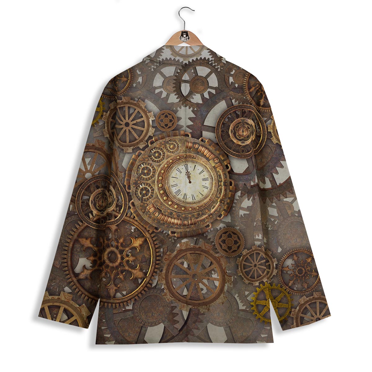 Steampunk Gears Clock Print Women's Blazer-grizzshop