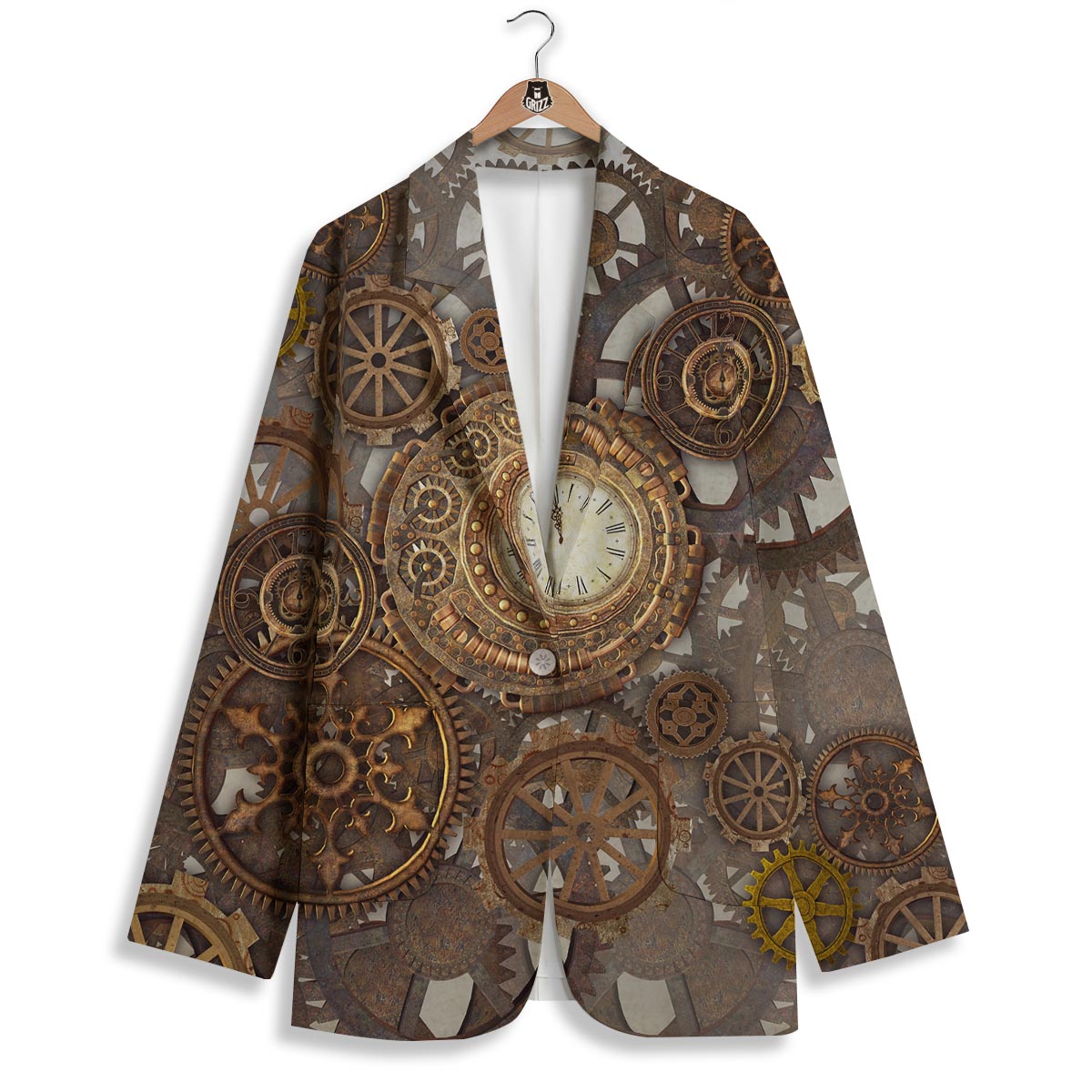 Steampunk Gears Clock Print Women's Blazer-grizzshop