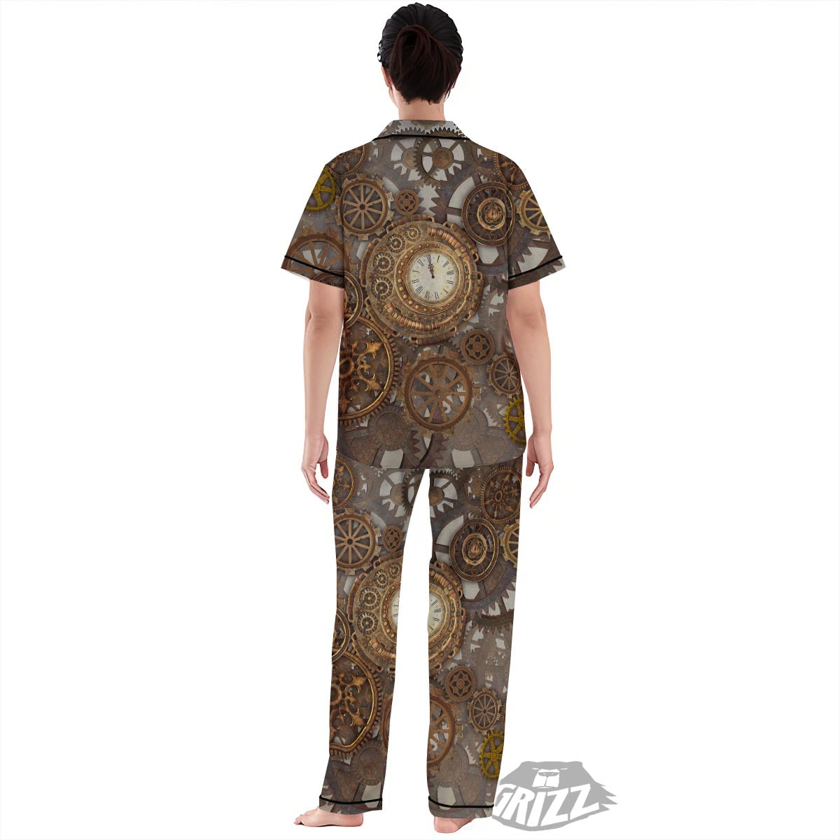 Steampunk Gears Clock Print Women's Pajamas Set-grizzshop
