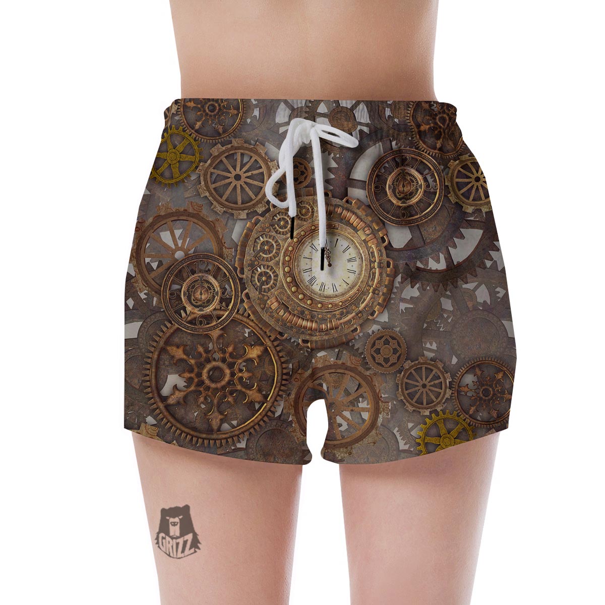 Steampunk Gears Clock Print Women's Shorts-grizzshop