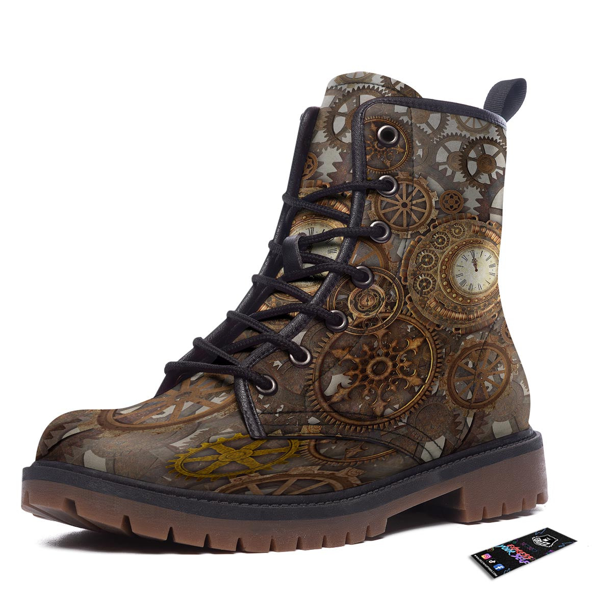 Steampunk Gears Clock Print Work Boots-grizzshop