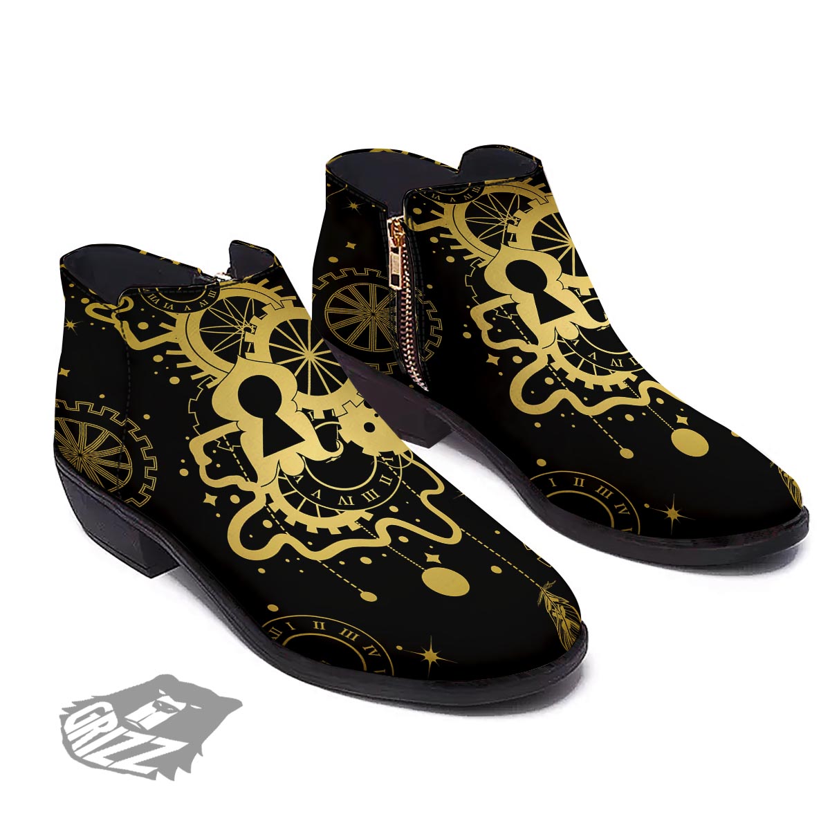 Steampunk Gears Metal Print Ankle Boots-grizzshop