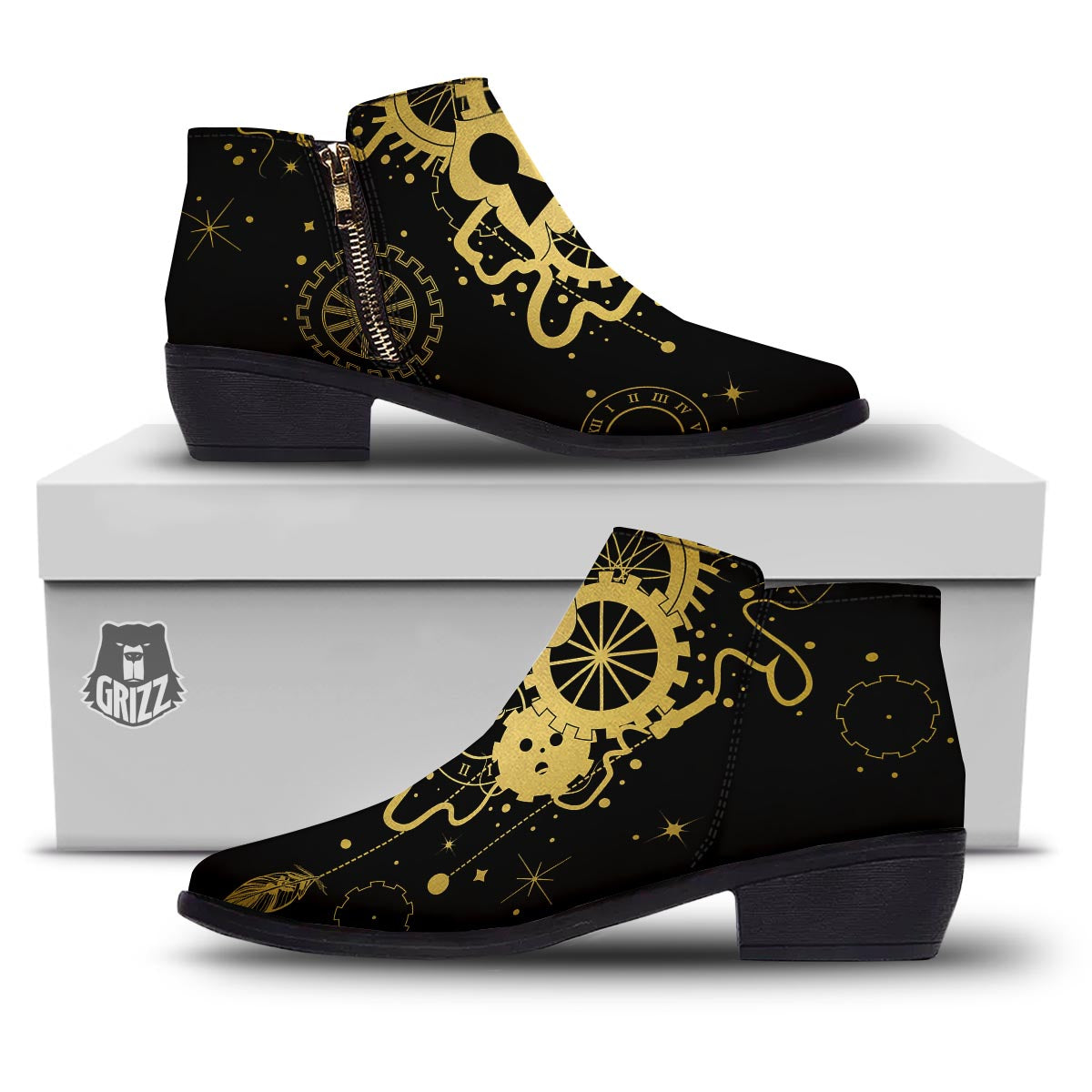 Steampunk Gears Metal Print Ankle Boots-grizzshop