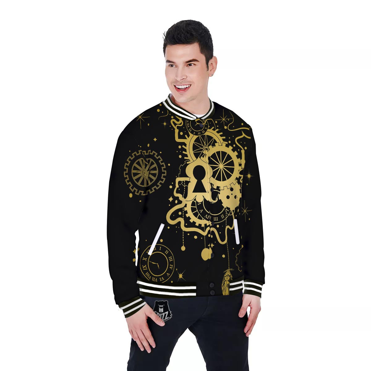 Steampunk Gears Metal Print Baseball Jacket-grizzshop