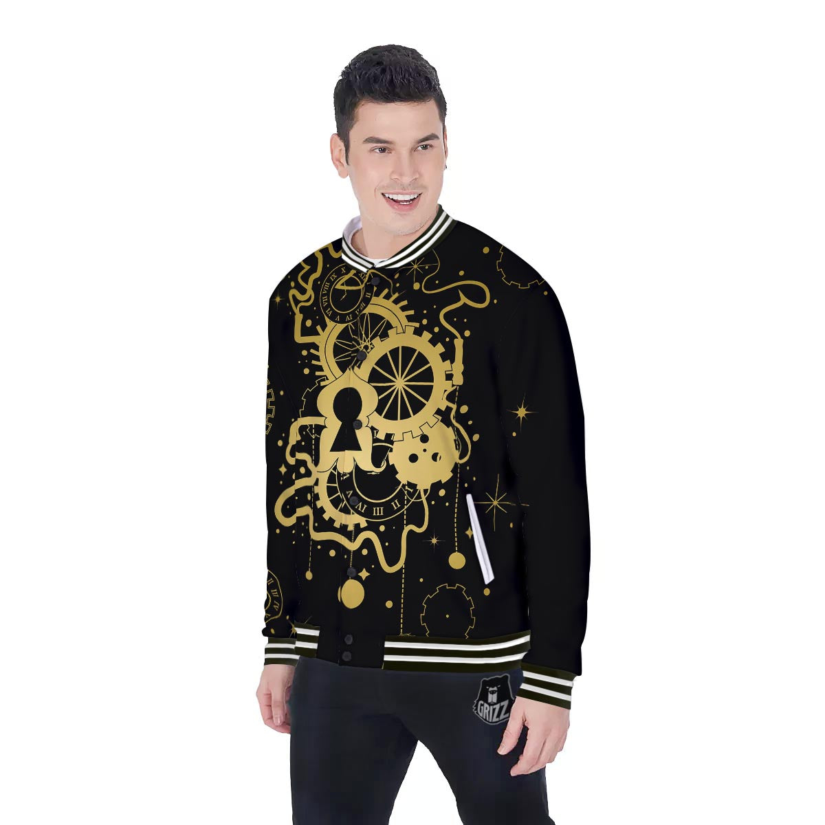 Steampunk Gears Metal Print Baseball Jacket-grizzshop