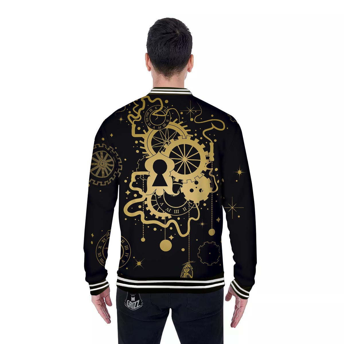 Steampunk Gears Metal Print Baseball Jacket-grizzshop