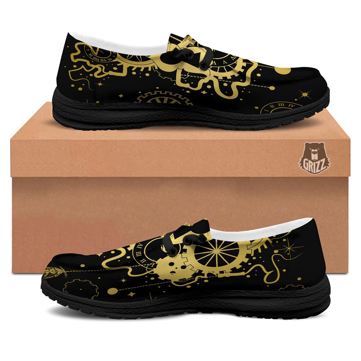 Steampunk Gears Metal Print Black Loafers-grizzshop