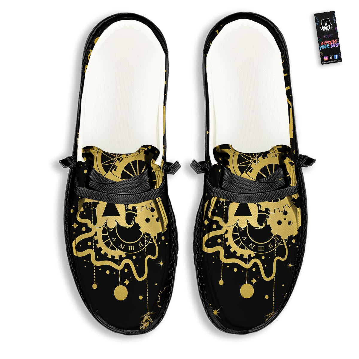 Steampunk Gears Metal Print Black Loafers-grizzshop