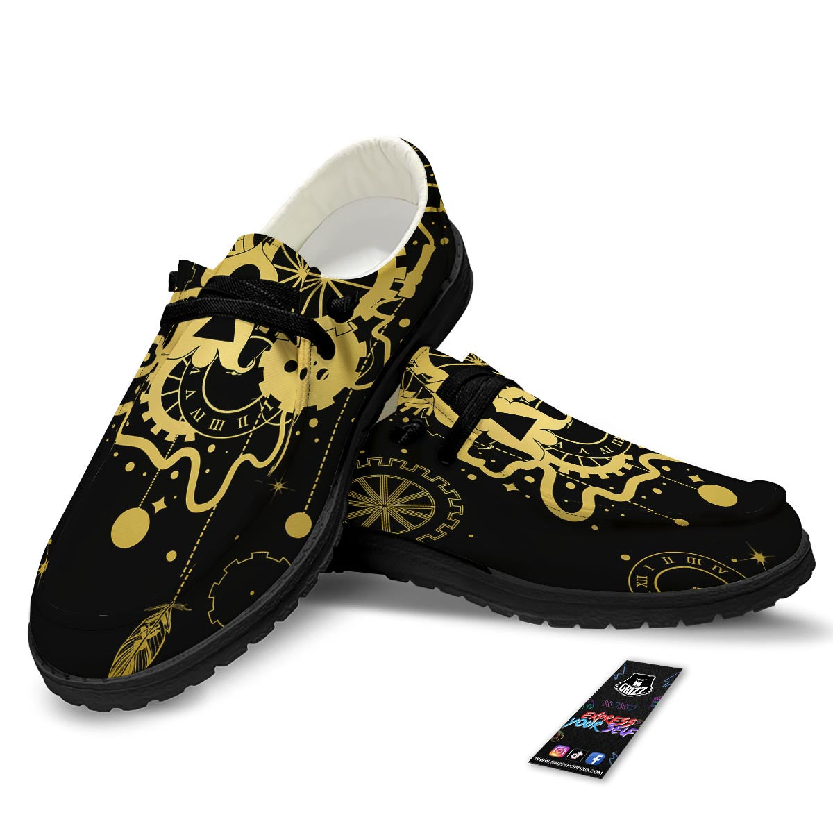 Steampunk Gears Metal Print Black Loafers-grizzshop