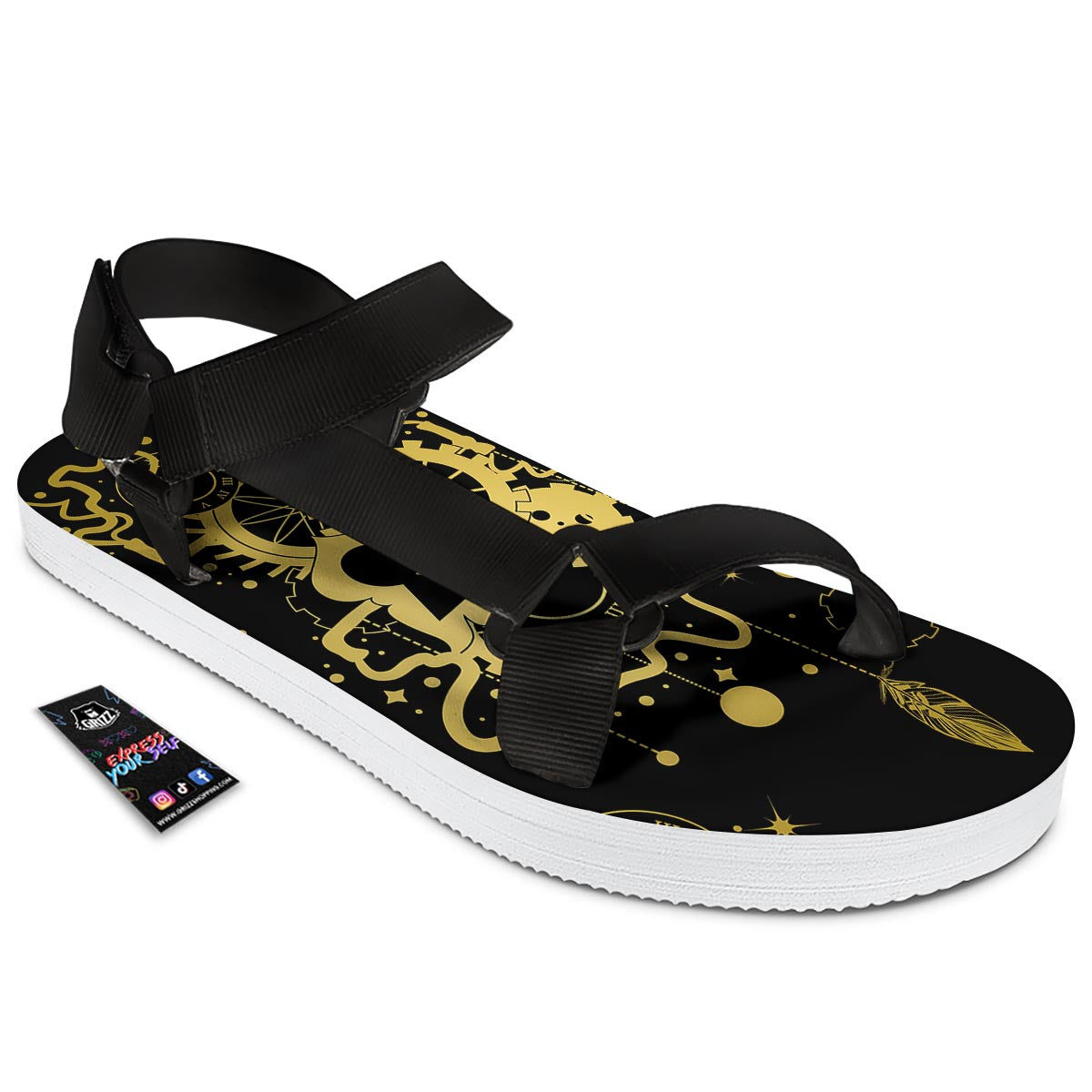 Steampunk Gears Metal Print Black Open Toe Sandals-grizzshop