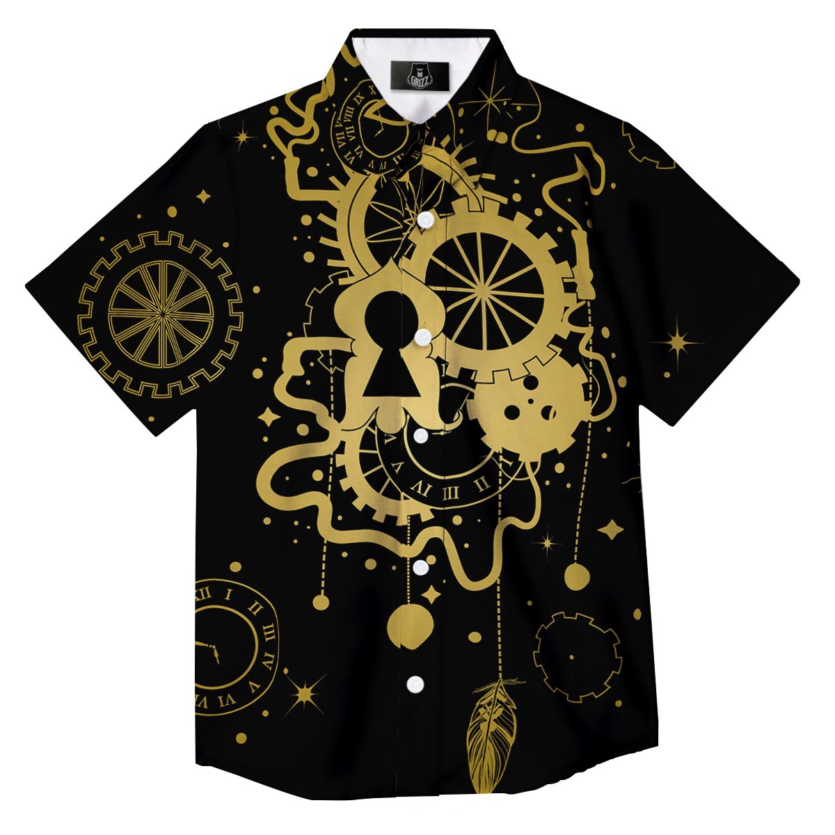 Steampunk Gears Metal Print Button Up Shirt-grizzshop
