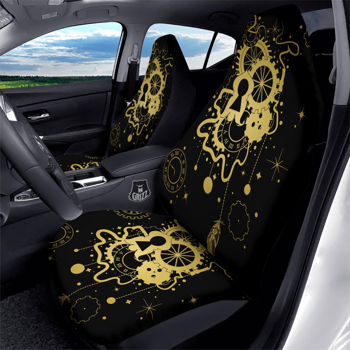Steampunk Gears Metal Print Car Seat Covers-grizzshop