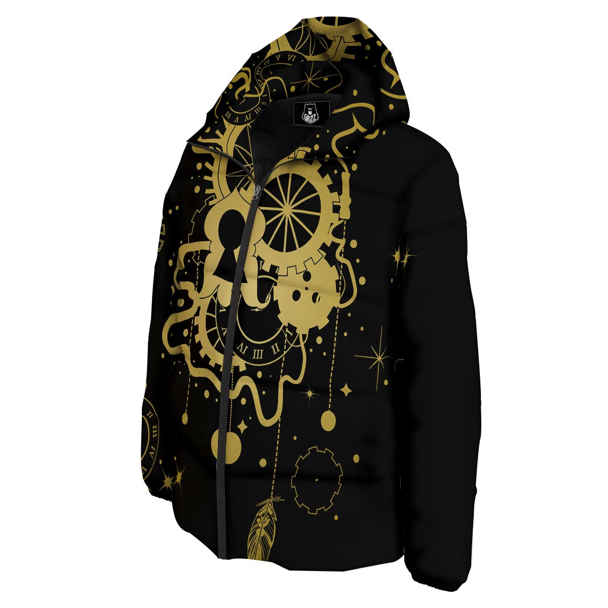 Steampunk Gears Metal Print Down Jacket-grizzshop