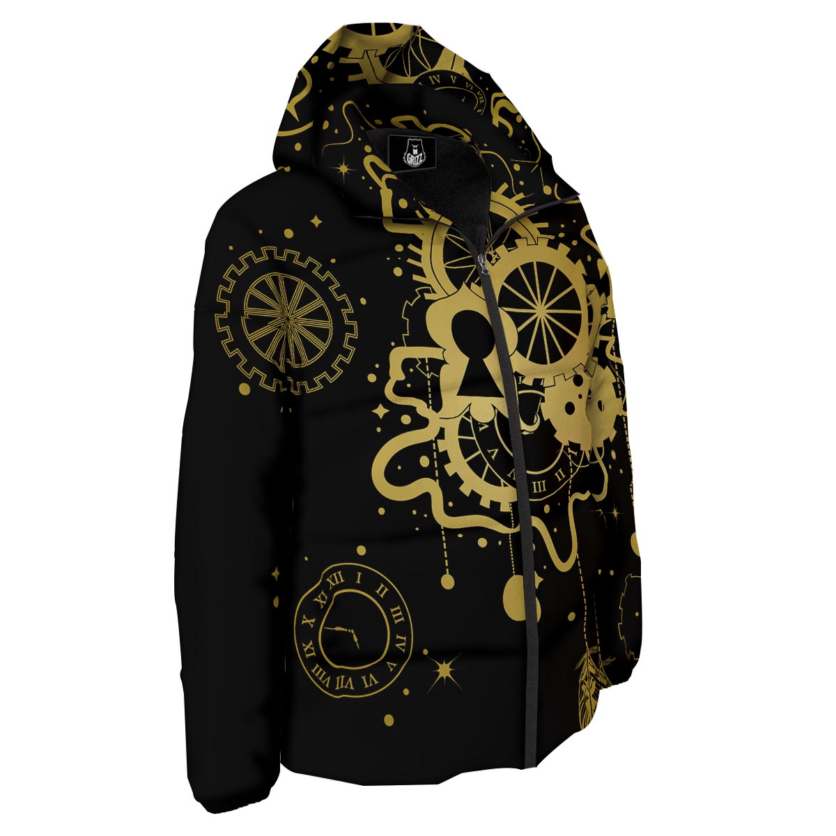 Steampunk Gears Metal Print Down Jacket-grizzshop