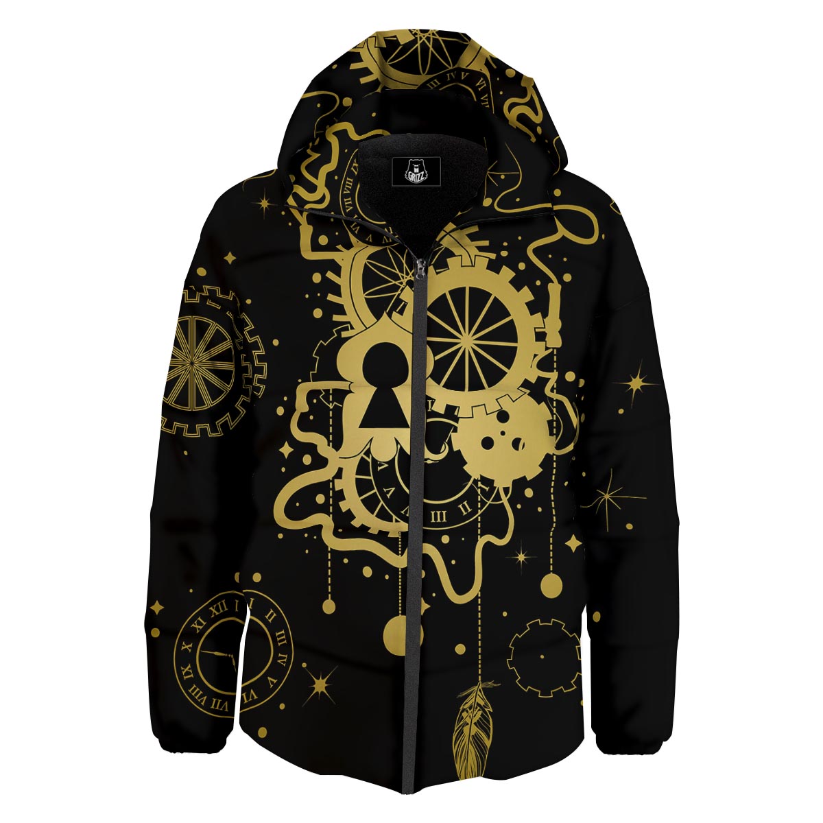 Steampunk Gears Metal Print Down Jacket-grizzshop