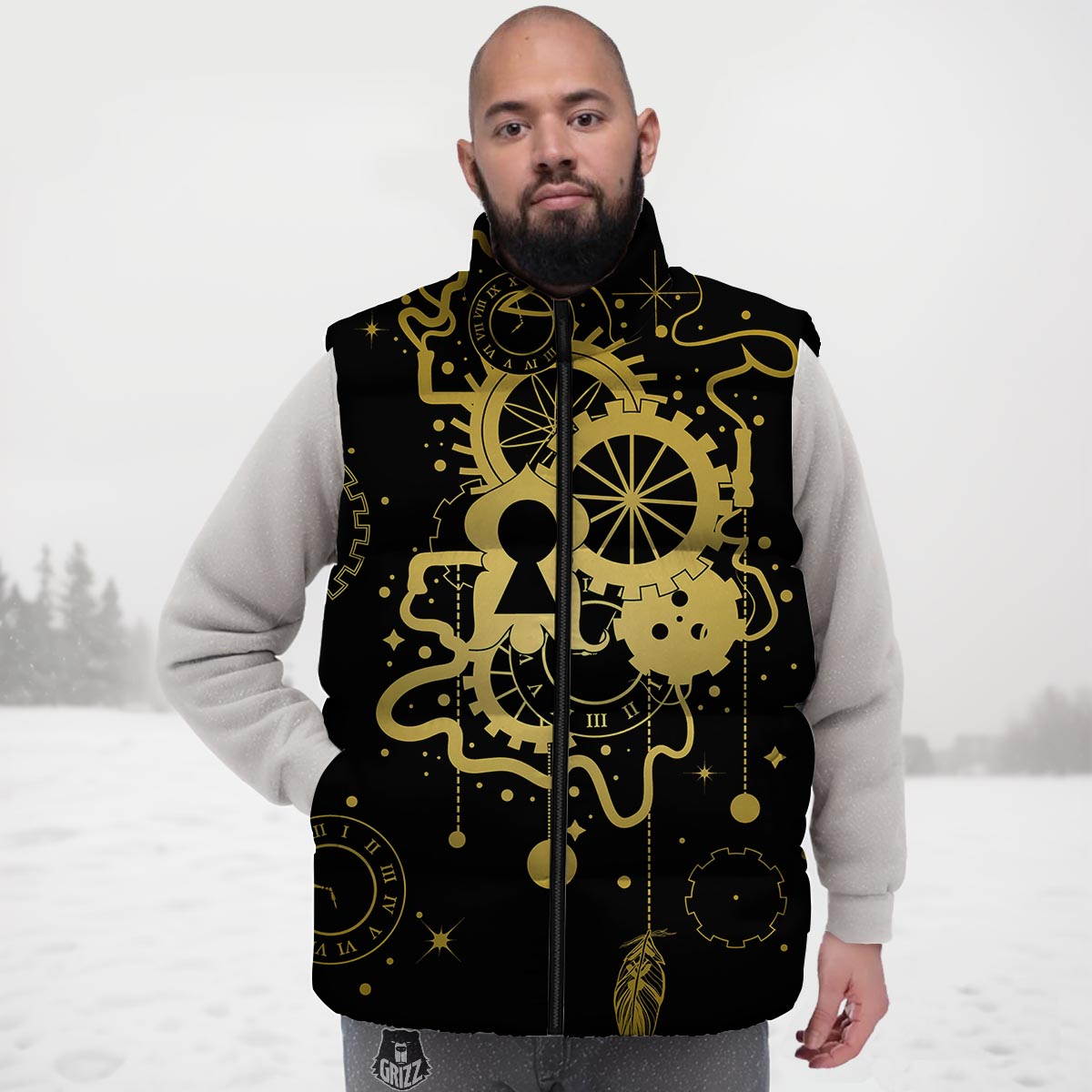 Steampunk Gears Metal Print Down Vest