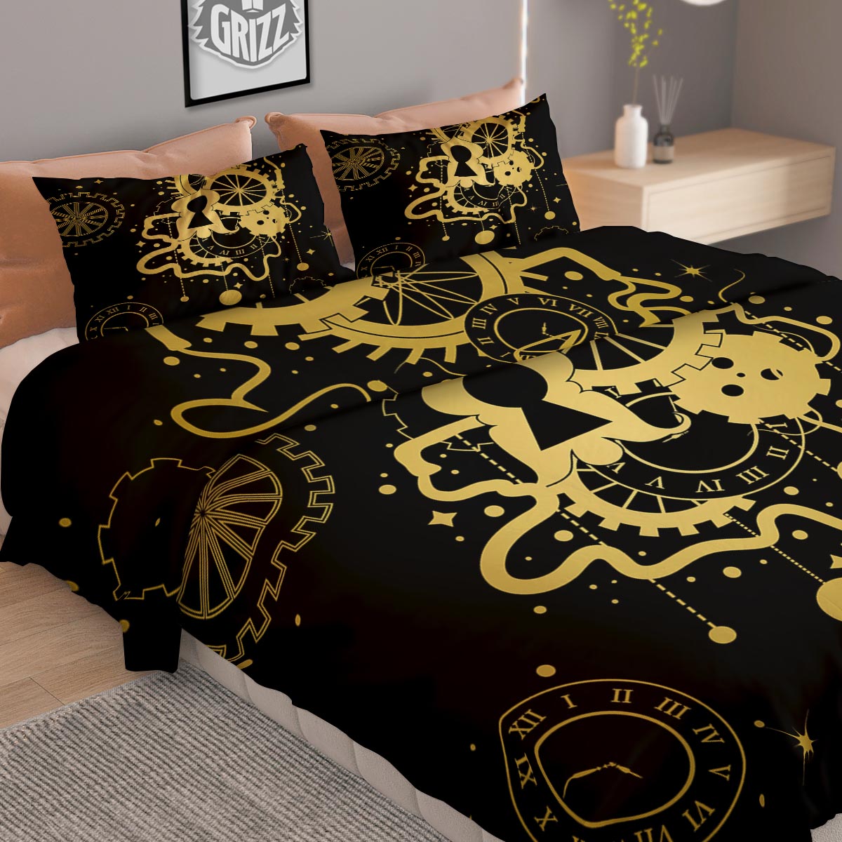 Steampunk Gears Metal Print Duvet Cover Bedding Set
