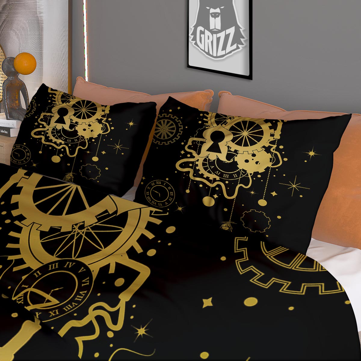 Steampunk Gears Metal Print Duvet Cover Bedding Set