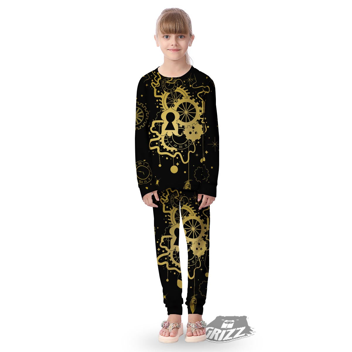 Steampunk Gears Metal Print Kid's Pajamas-grizzshop