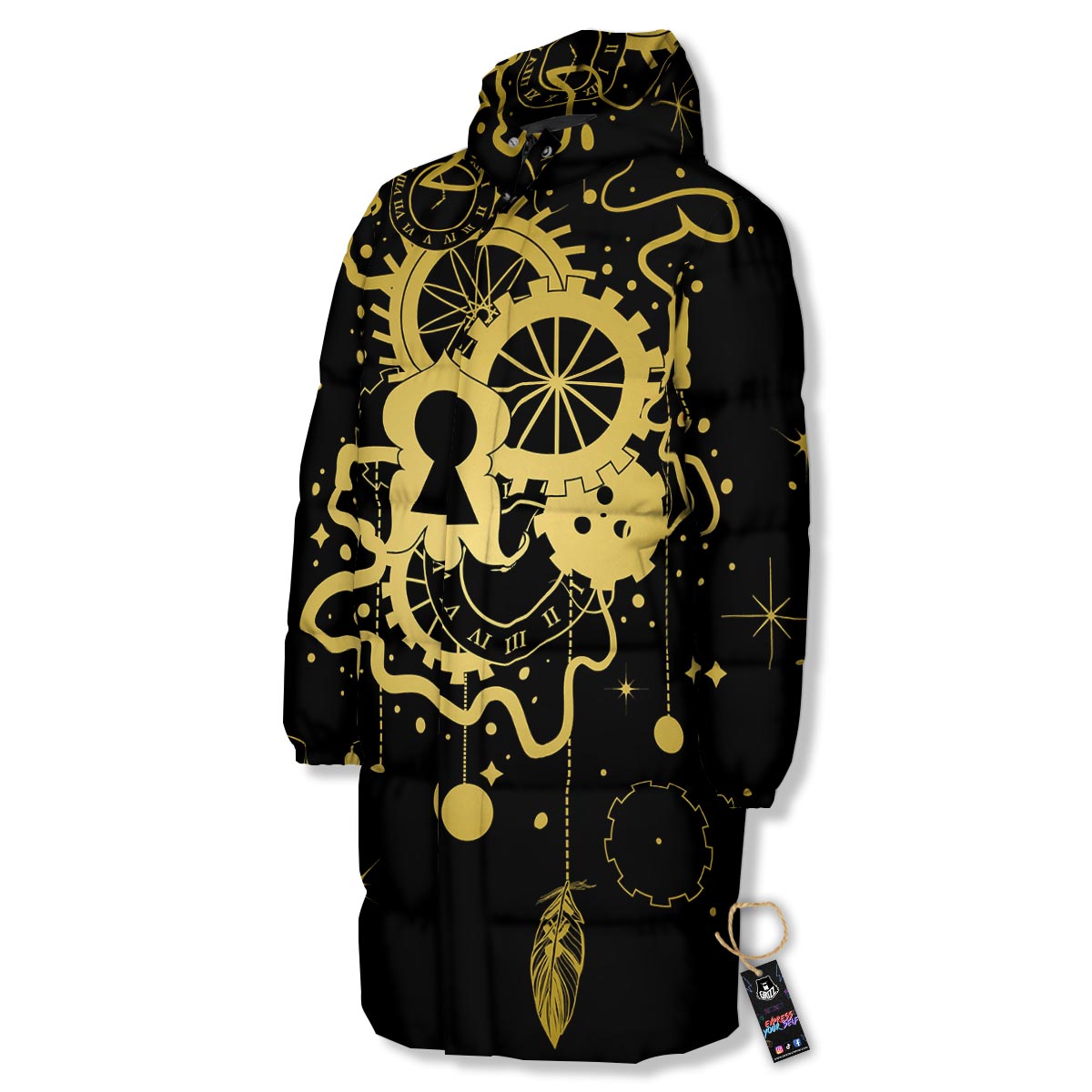 Steampunk Gears Metal Print Long Down Jacket-grizzshop