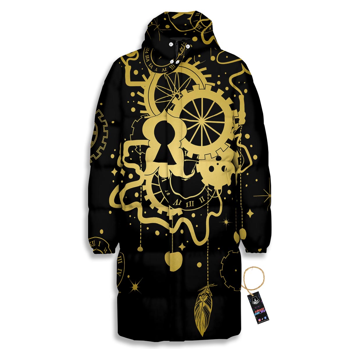 Steampunk Gears Metal Print Long Down Jacket-grizzshop